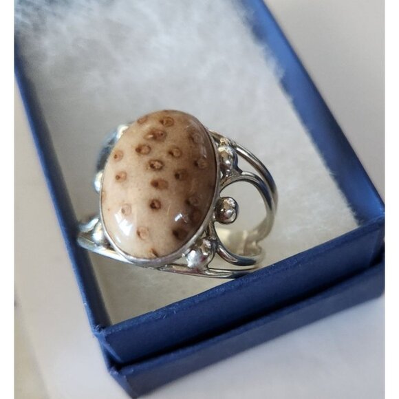 Ring Petrified Palmwood  Silver   Size 13 1/2  10 gr Stone 20 x 15 mm  Jerry Fra - Picture 7 of 14